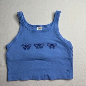 PINK Victoria's Secret Ribbed Blue Butterfly Crop Tank Top Women's M